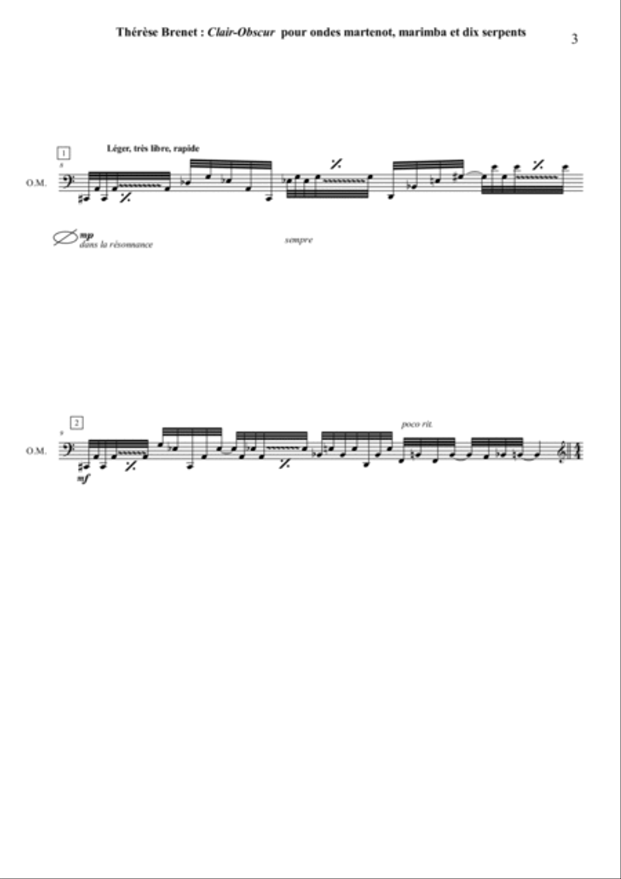 Thérèse Brenet: Clair-Obscur for ondes martenot, marimba and ten serpents Small Ensemble scores gallery preview page 3