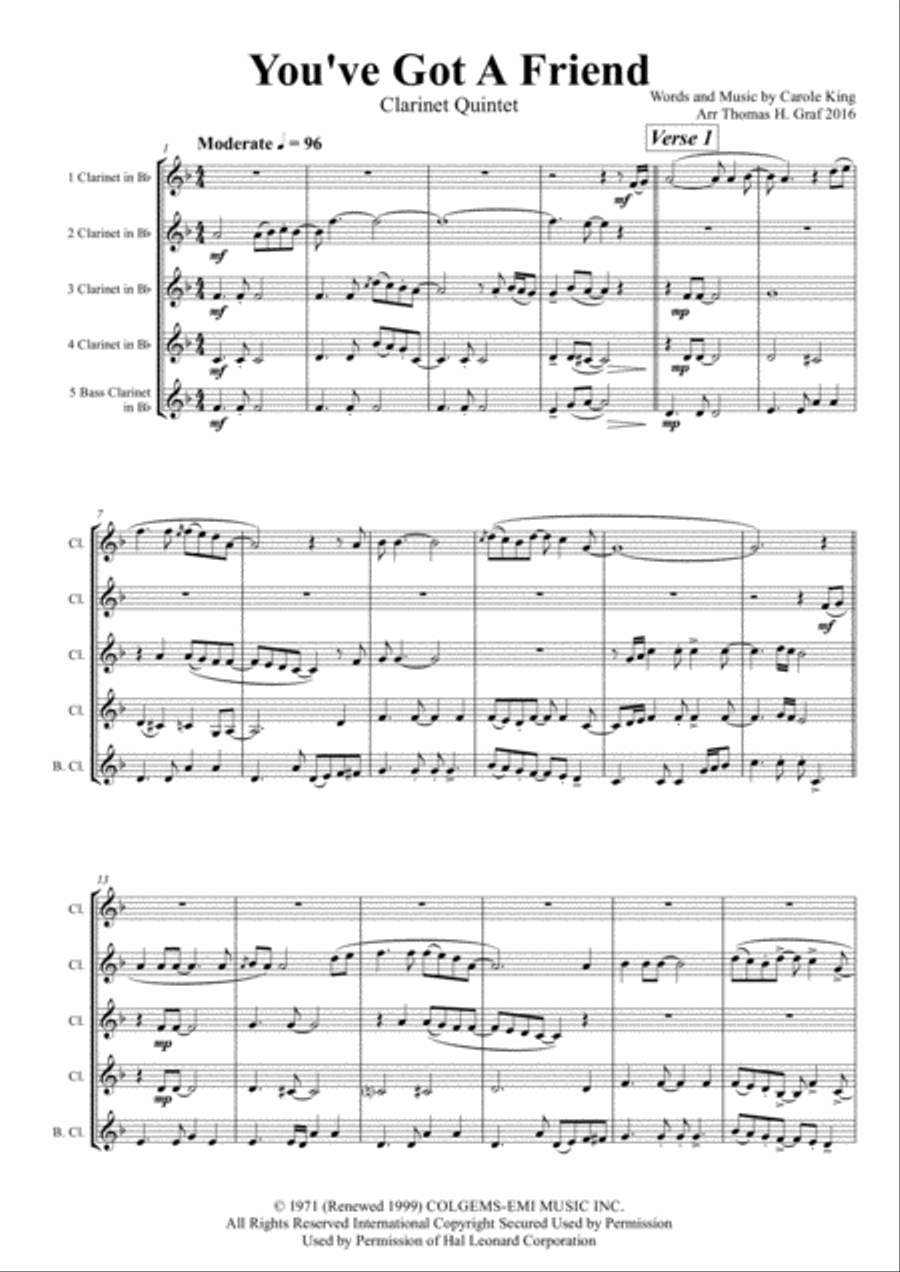 You've Got A Friend Clarinet Quintet scores gallery preview page 1