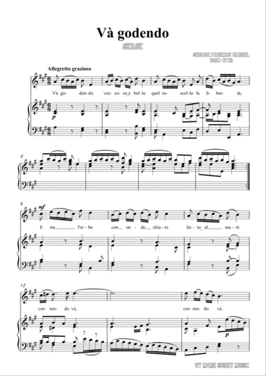 Handel-Và godendo in A Major,for Voice and Piano Voice Solo scores gallery preview page 3