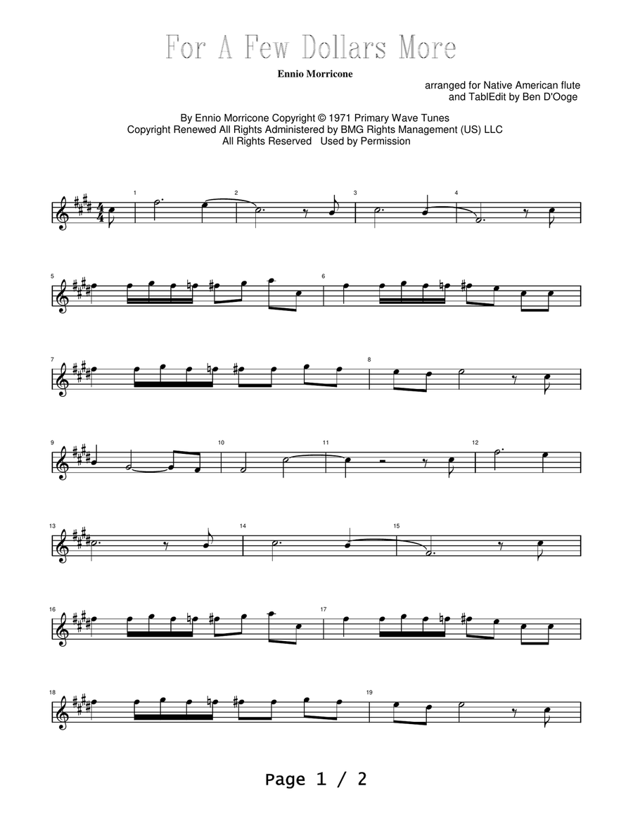 For A Few Dollars More Flute Solo scores gallery preview page 1