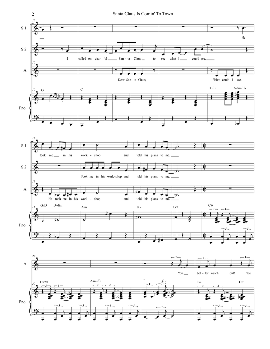 Santa Claus Is Comin' To Town SSA scores gallery preview page 2