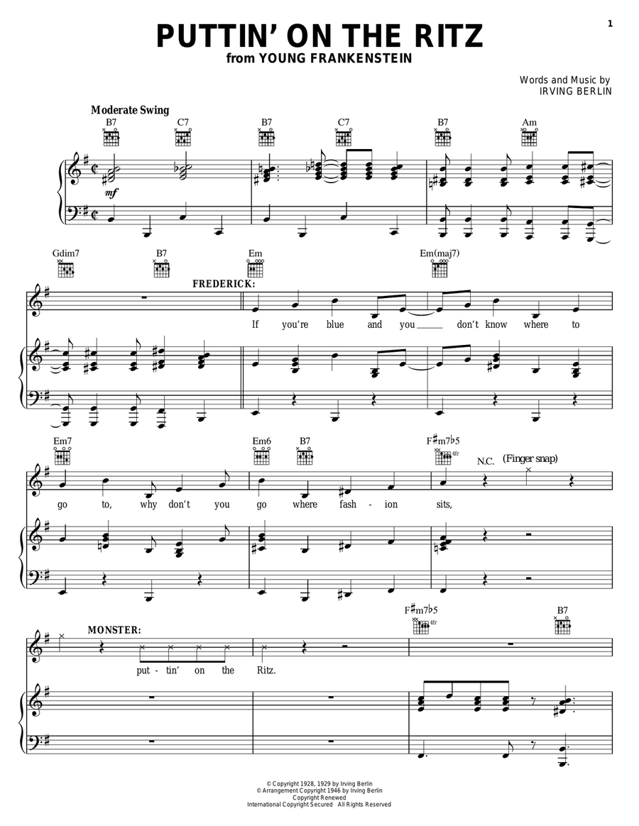 Puttin' On The Ritz Piano, Vocal, Guitar scores gallery preview page 1
