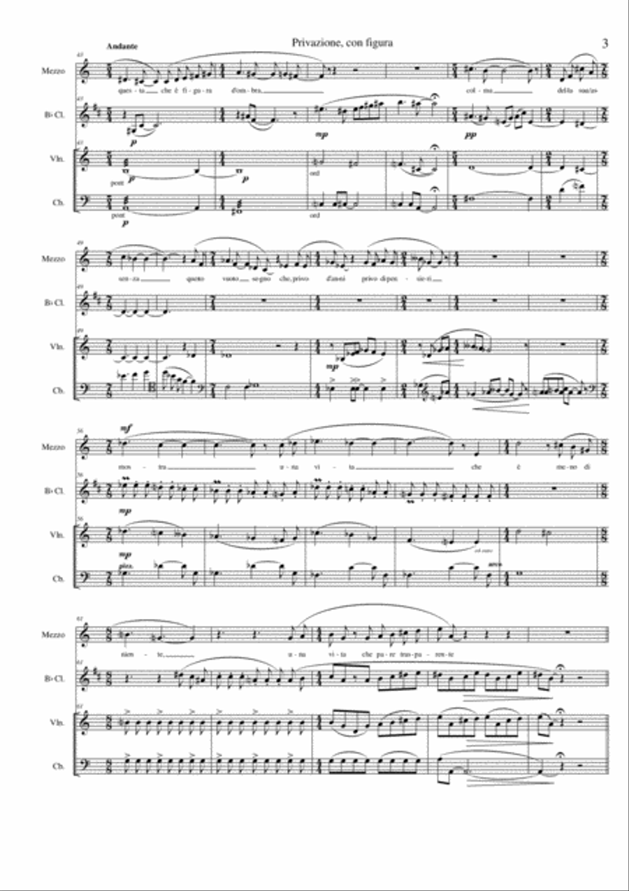 Privazione, con figura. Music by Juan Zuleta, poem by Antonio Prete Small Ensemble scores gallery preview page 3