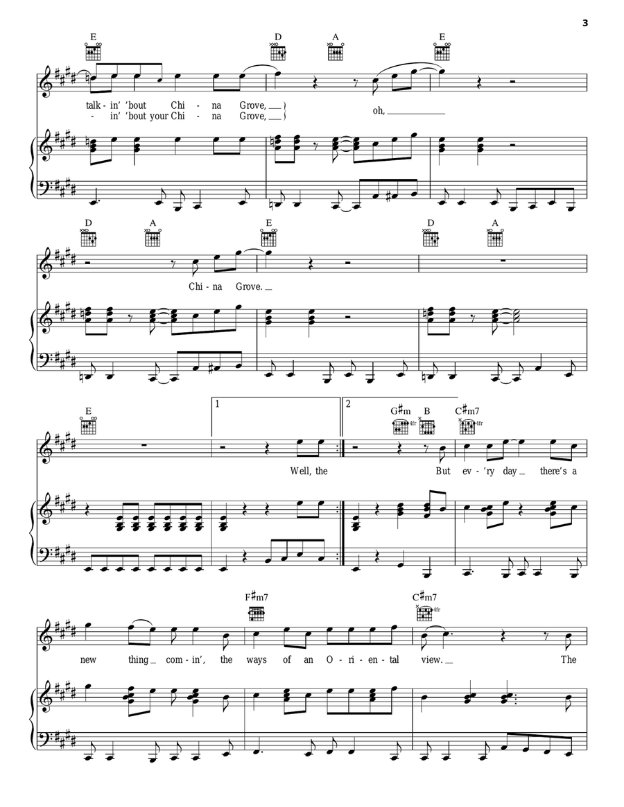 China Grove Piano, Vocal, Guitar scores gallery preview page 3