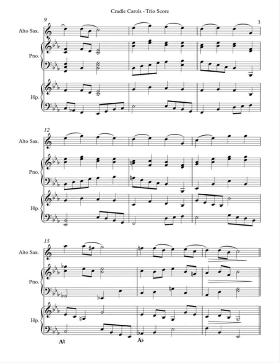Cradle Carols, Trio for Eb Alto Saxophone, Pedal Harp and Piano image number null