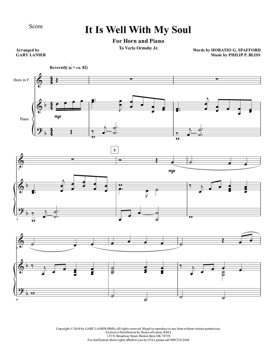 IT IS WELL WITH MY SOUL (Duet - Horn in F and Piano with Horn Part) Brass Duet scores gallery preview page 1