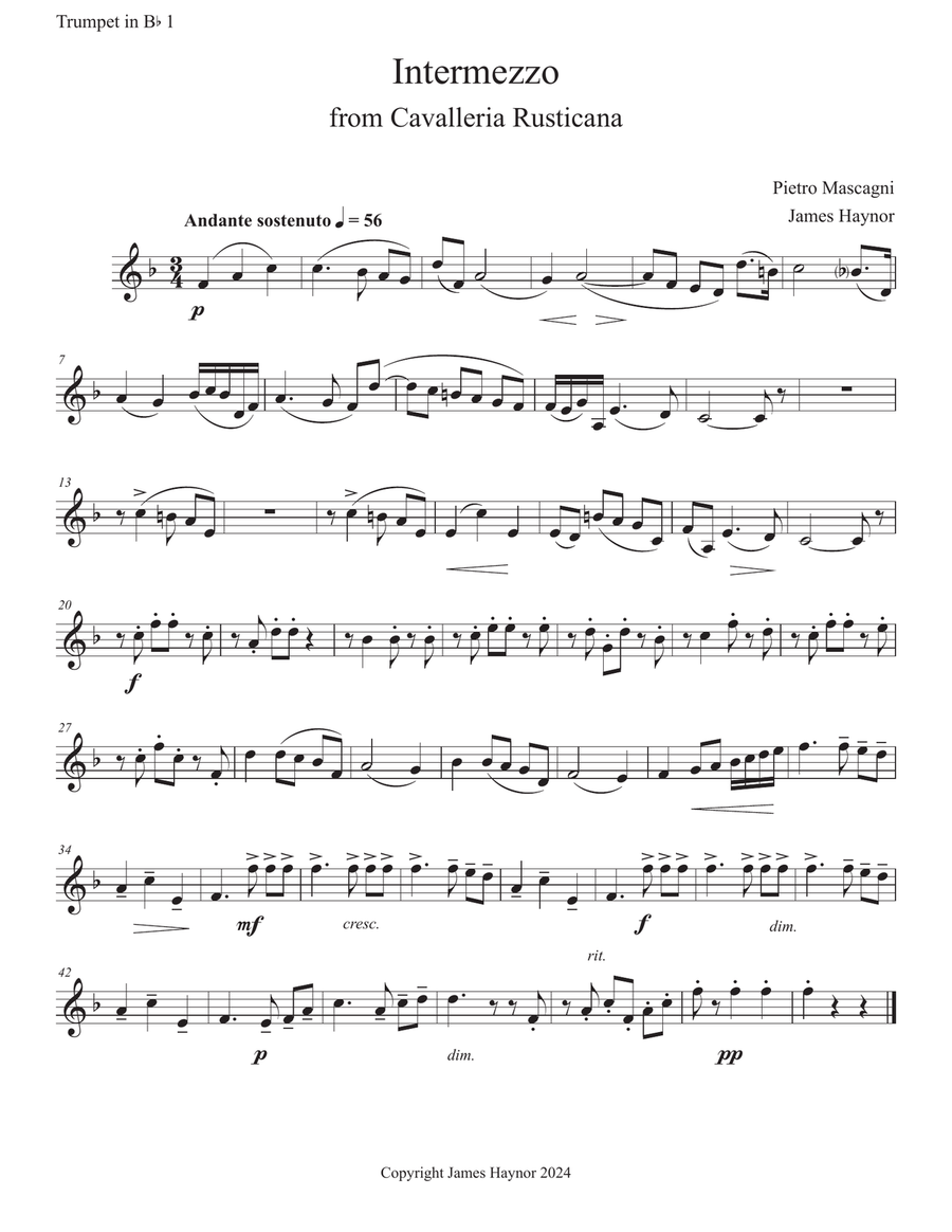 Intermezzo from Cavalleria Rusticana for Brass Quintet Brass Quintet scores gallery preview page 5