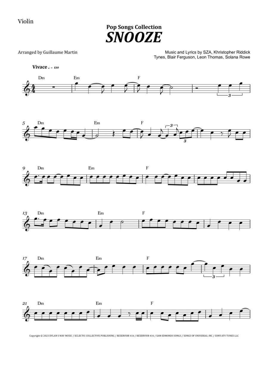 Snooze Violin Solo scores gallery preview page 1