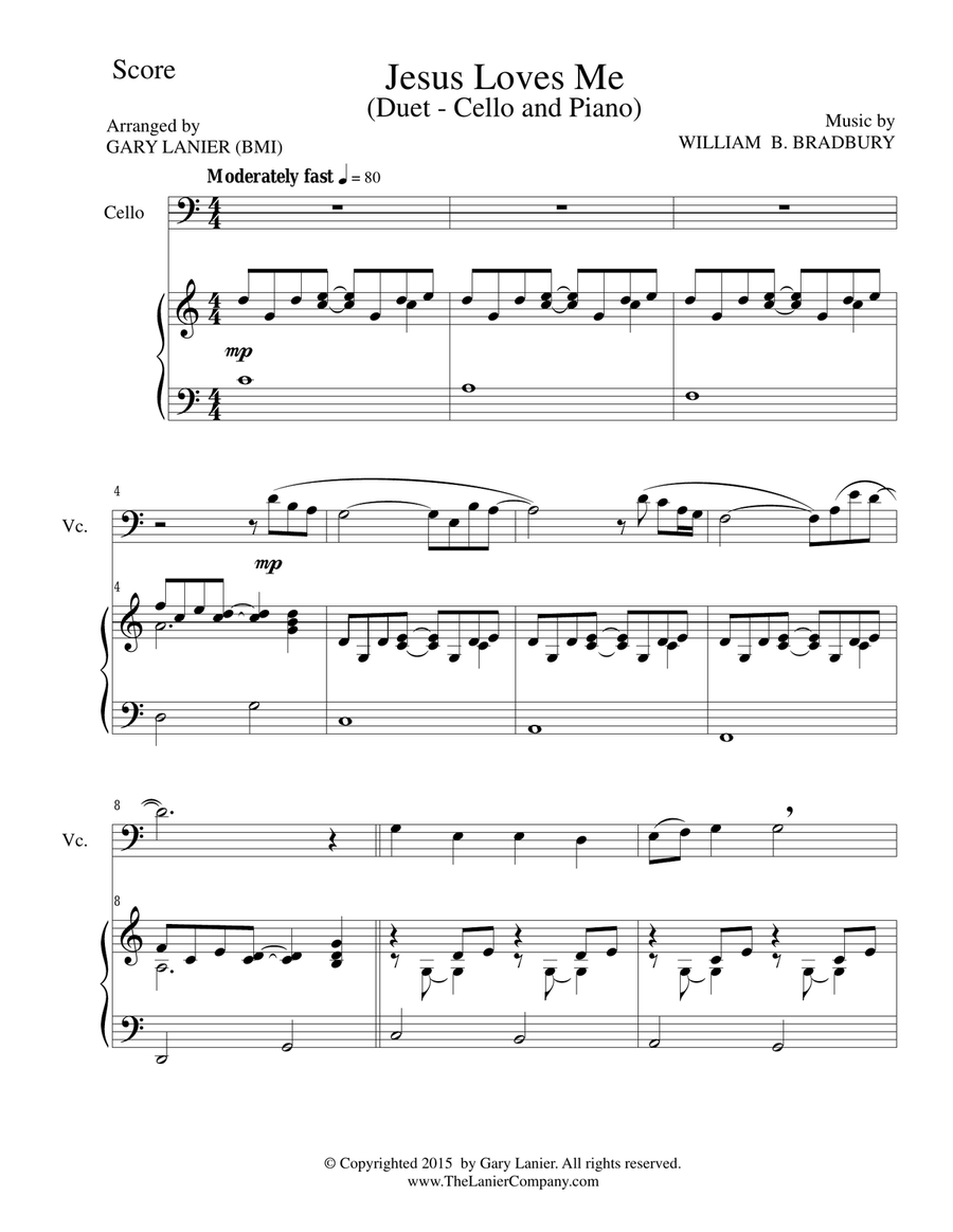 JESUS LOVES ME (Duet – Cello and Piano/Score and Parts) Piano scores gallery preview page 1