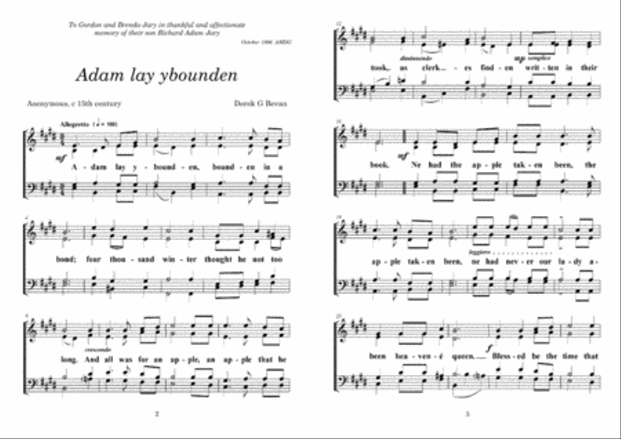 Adam lay ybounden (Derek G Bevan) 4-Part scores gallery preview page 1