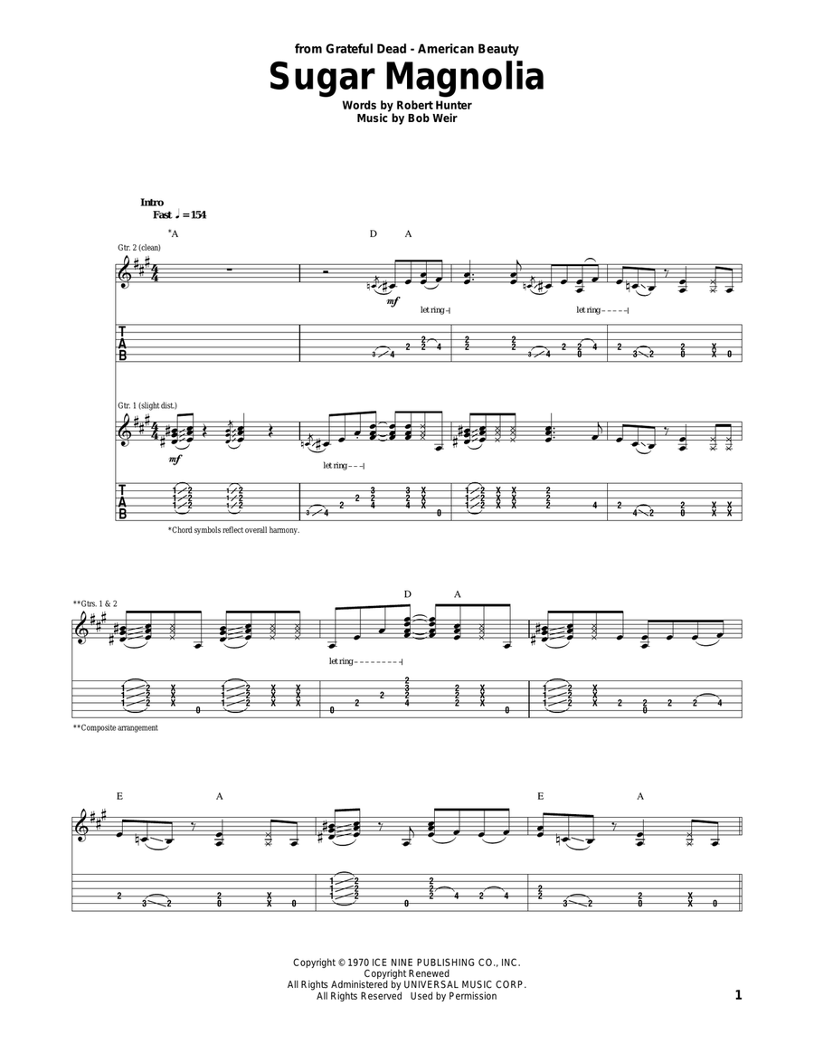 Sugar Magnolia Acoustic Guitar scores gallery preview page 1