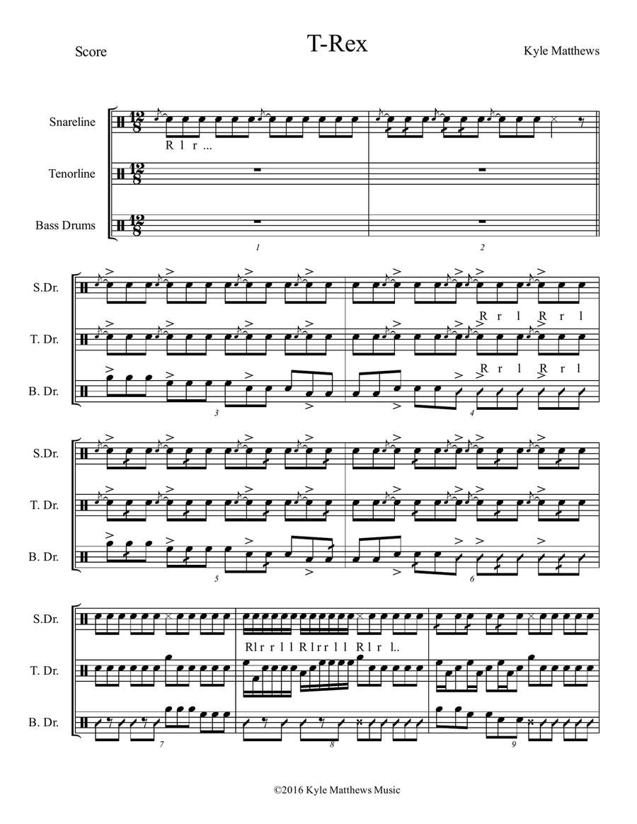 T-Rex Drumline Warmup Marching Band scores gallery preview page 1