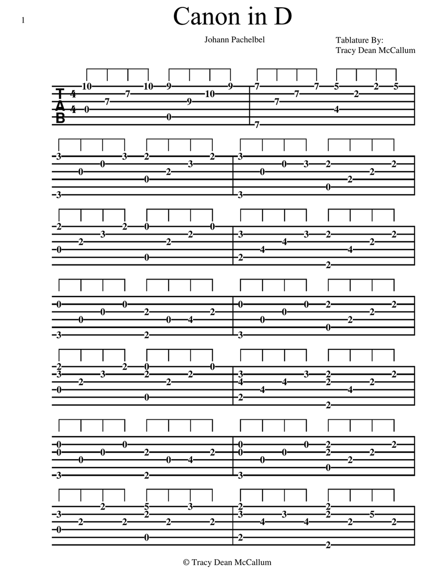 Canon In D For Classical Guitar Tablature Acoustic Guitar scores gallery preview page 1