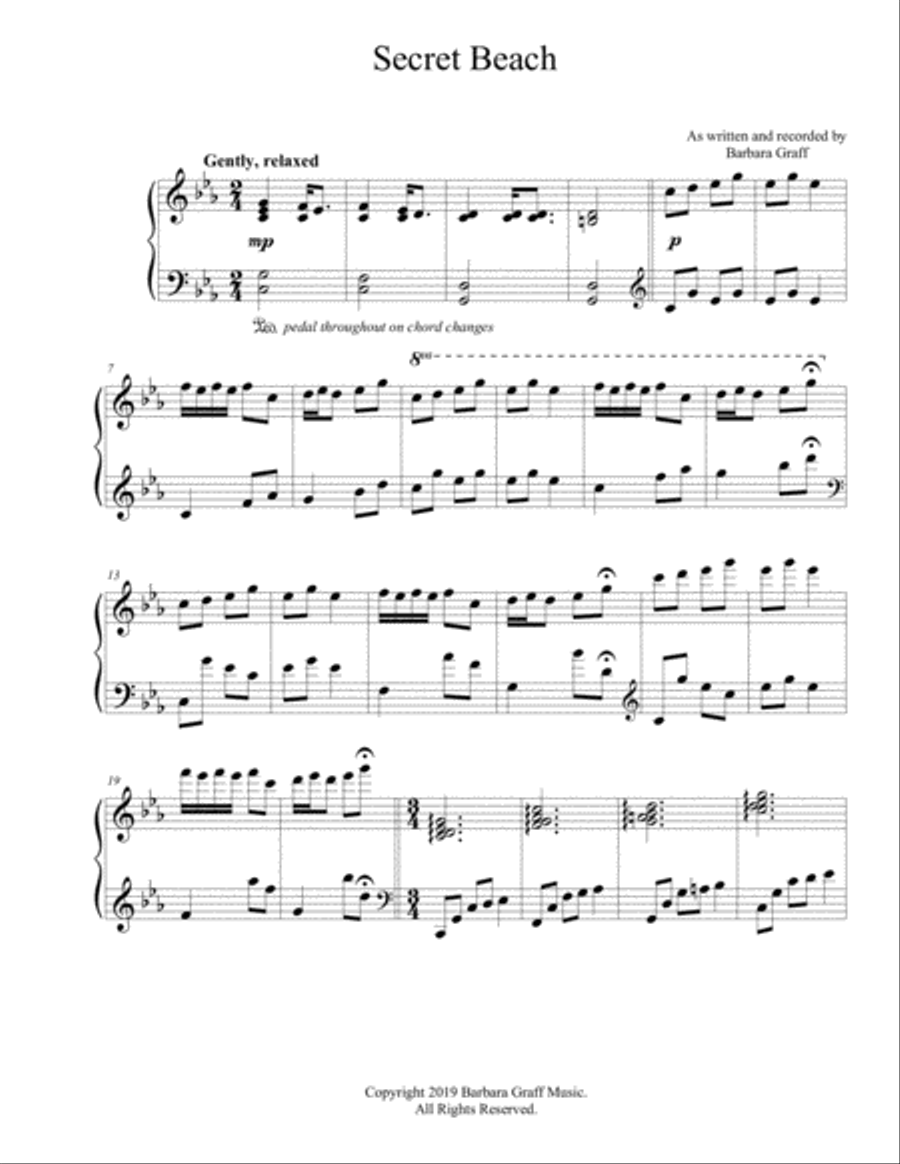 Secret Beach Piano Solo scores gallery preview page 1
