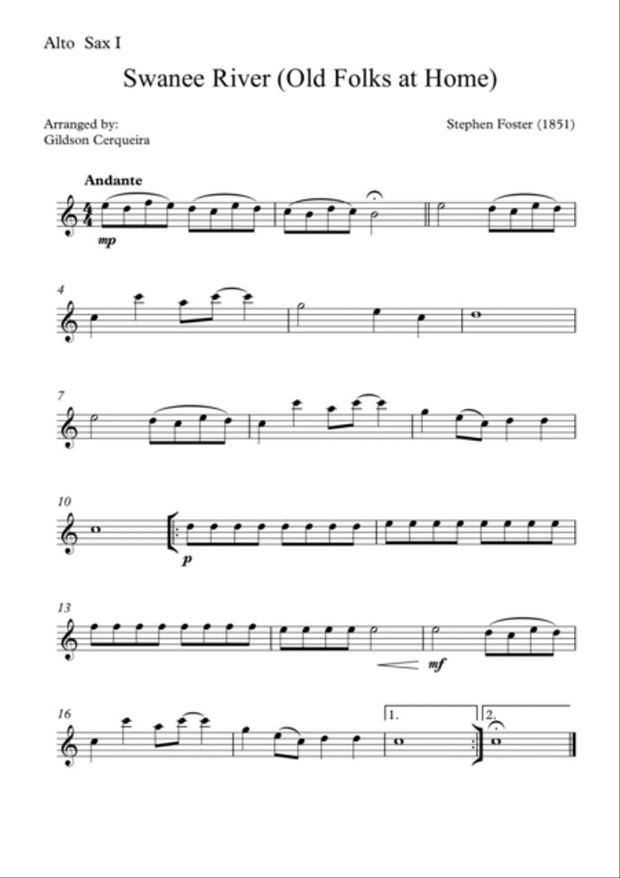 Swanee River (Old Folks at Home) Saxophone Quintet scores gallery preview page 4