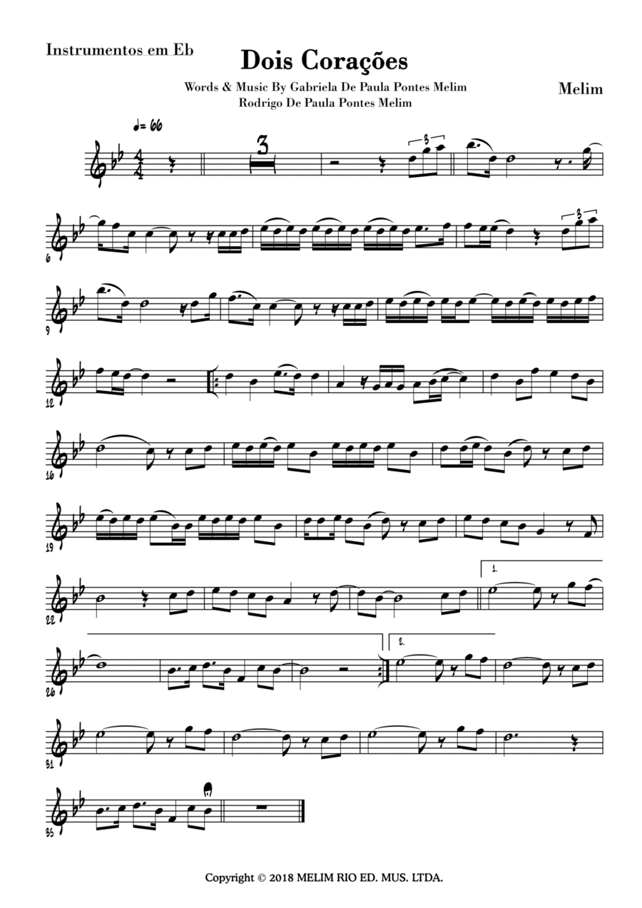 Dois Coracoes Alto Saxophone scores gallery preview page 1