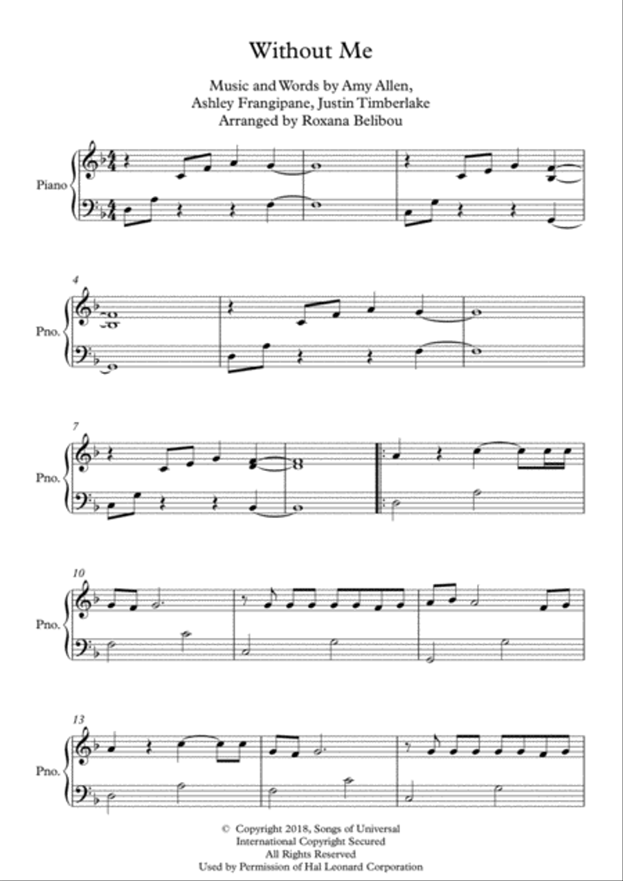 Without Me Easy Piano scores gallery preview page 1