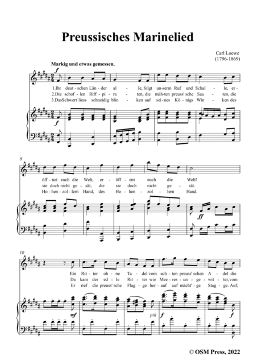 Loewe-Preussisches Marinelied,in B Major,for Voice and Piano Voice Solo scores gallery preview page 3
