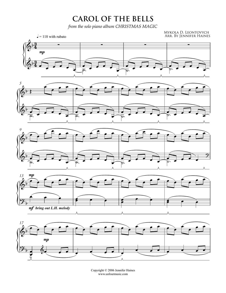 Carol Of The Bells Piano Solo scores gallery preview page 1
