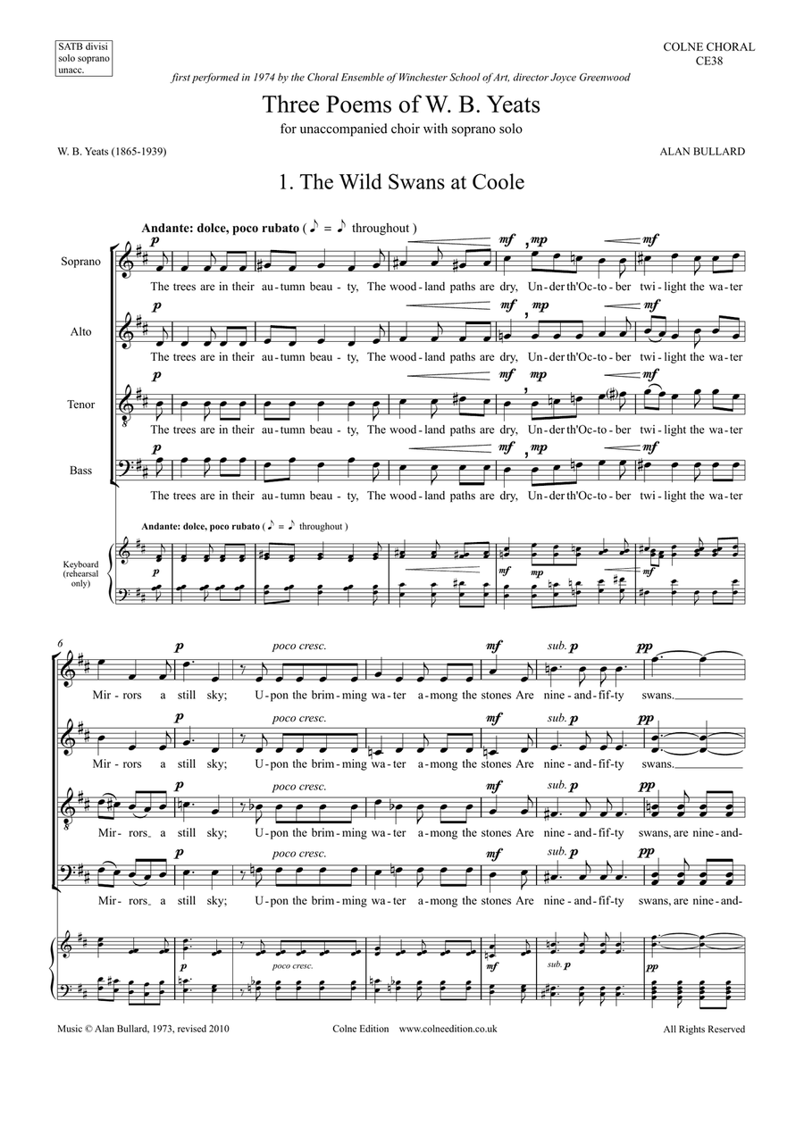 Three Poems of W B Yeats (mixed choir with solo soprano, unaccompanied) Divisi scores gallery preview page 3
