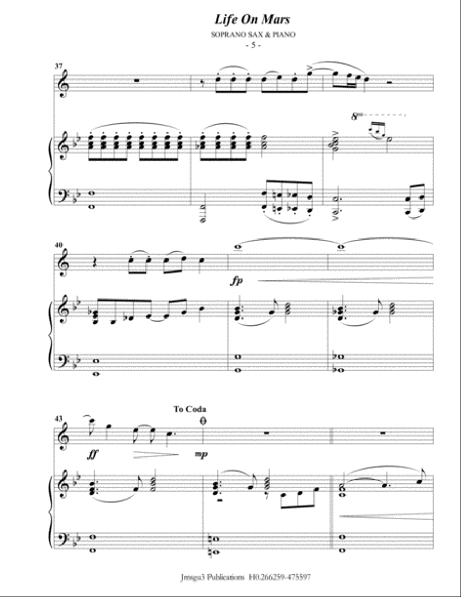 Life On Mars Soprano Saxophone scores gallery preview page 5