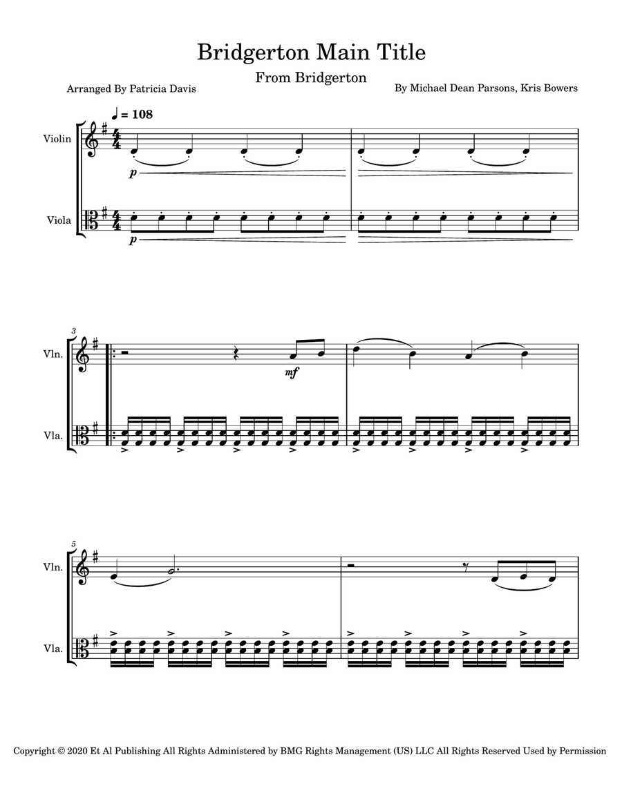 Bridgerton Main Title String Duet scores gallery preview page 3