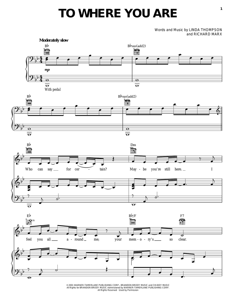 To Where You Are Piano, Vocal, Guitar scores gallery preview page 1