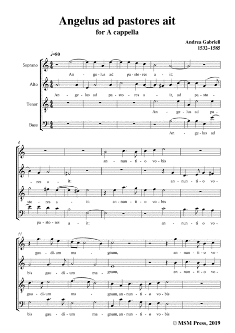 Gabrieli-Angelus ad pastores ait,in a minor,for A cappella 4-Part scores gallery preview page 3