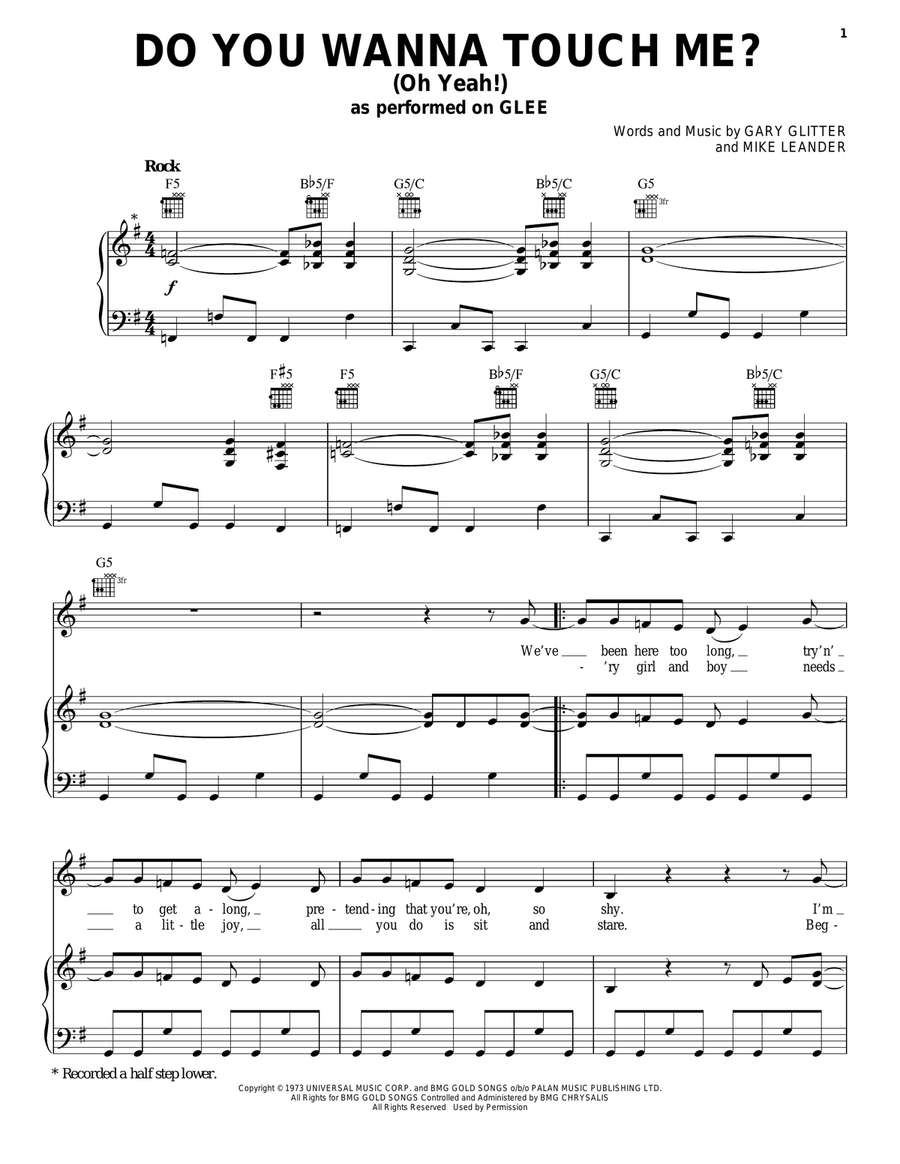 Do You Wanna Touch Me? (Oh Yeah!) Piano, Vocal, Guitar scores gallery preview page 1