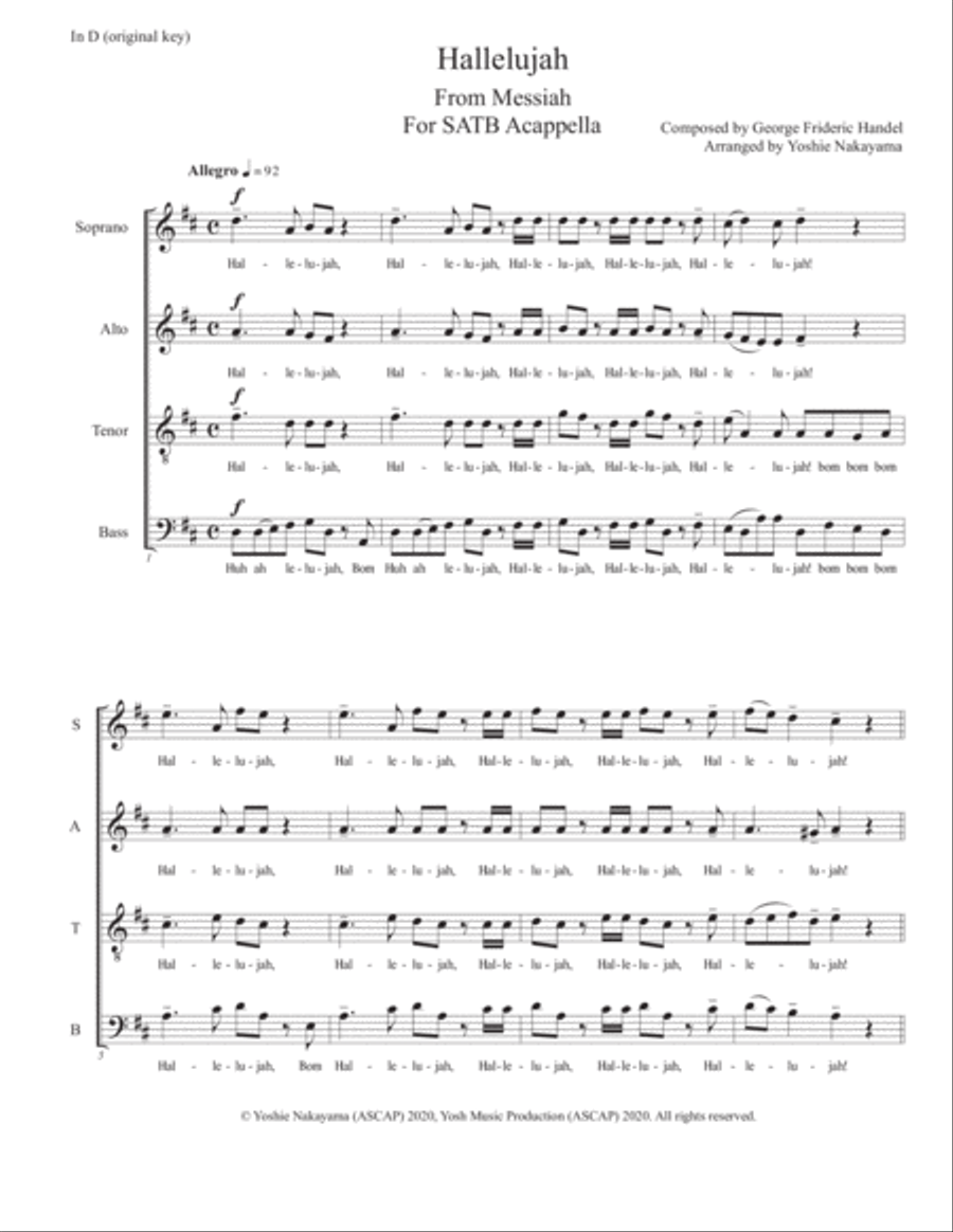 Hallelujah from Messiah - SATB Acappella image number null