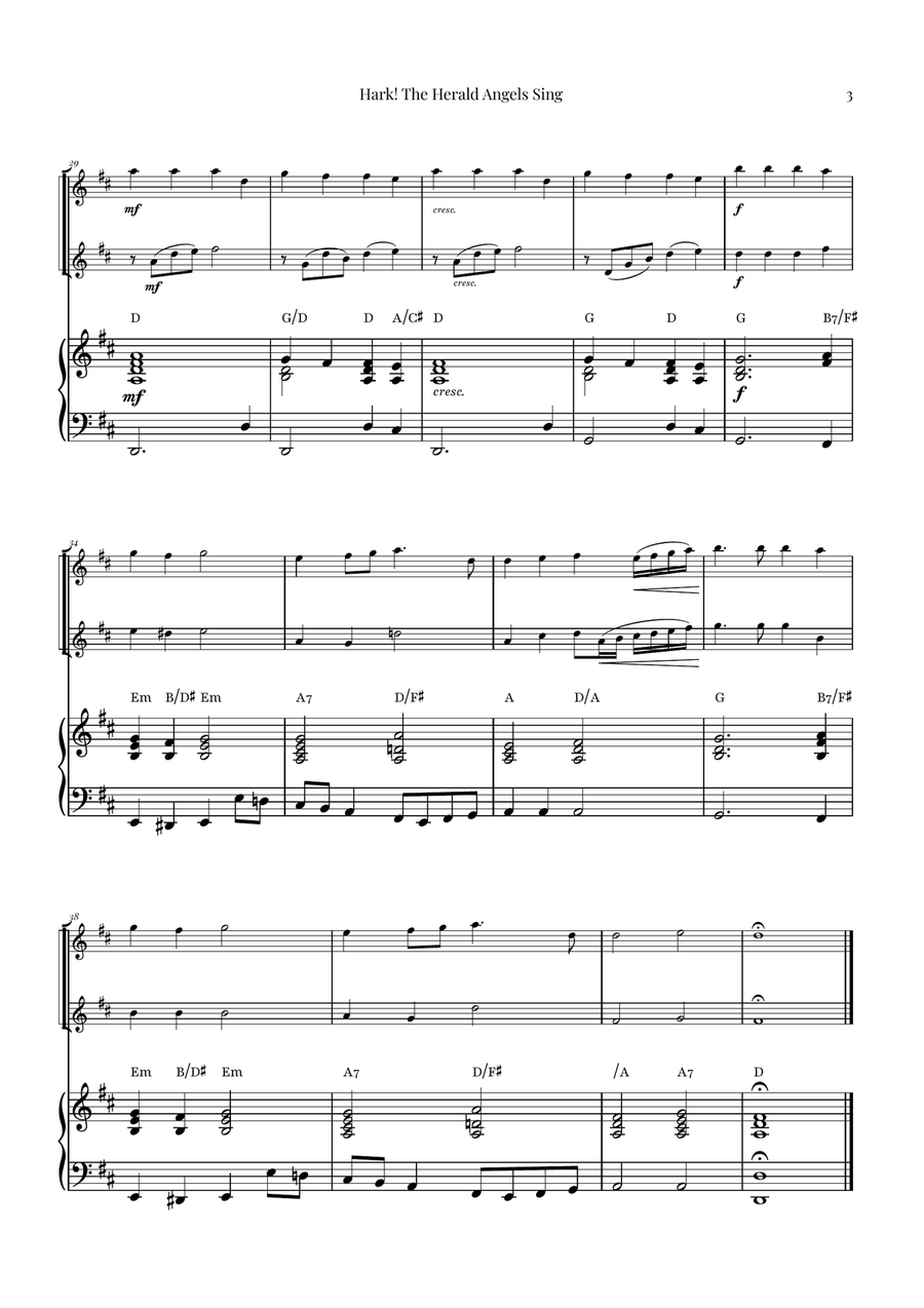 Hark! The Herald Angels Sing - Christmas Carol Duet String Duet scores gallery preview page 3