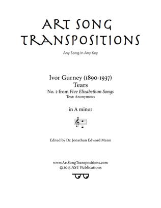 Book cover for GURNEY: Tears (transposed to A minor)