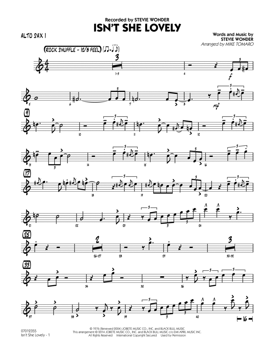 Isn't She Lovely - Alto Sax 1 Jazz Ensemble scores gallery preview page 1