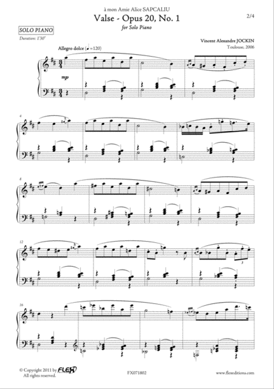 Valse, Opus 20, No.1 Piano Solo scores gallery preview page 2