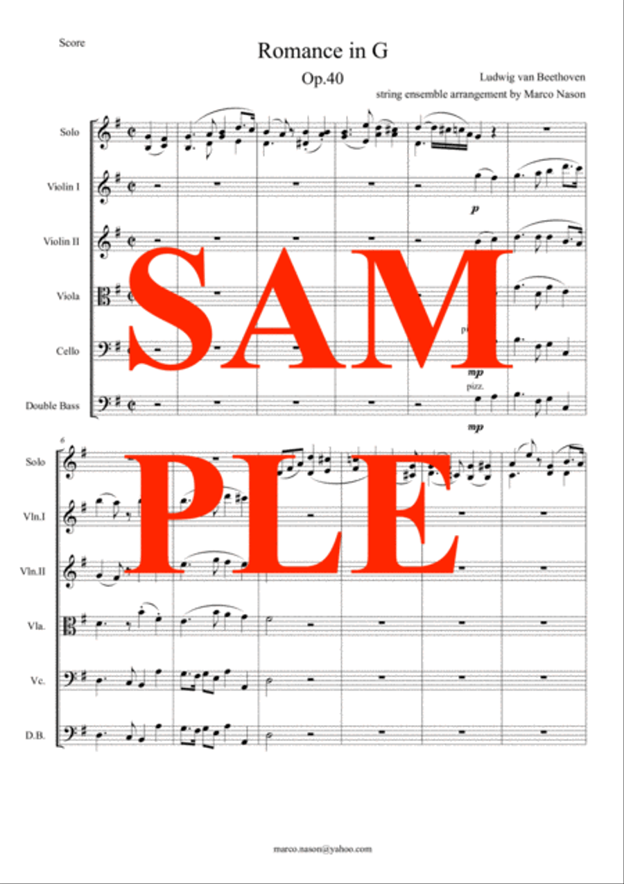 Beethoven Romance in G for violin and strings op.40 String Orchestra scores gallery preview page 1