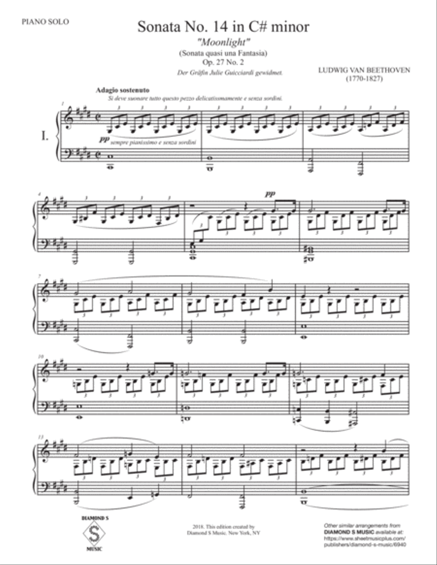Moonlight Sonata - Piano Sonata No. 14 in C#minor - Beethoven - Full Sonata Piano Solo scores gallery preview page 6