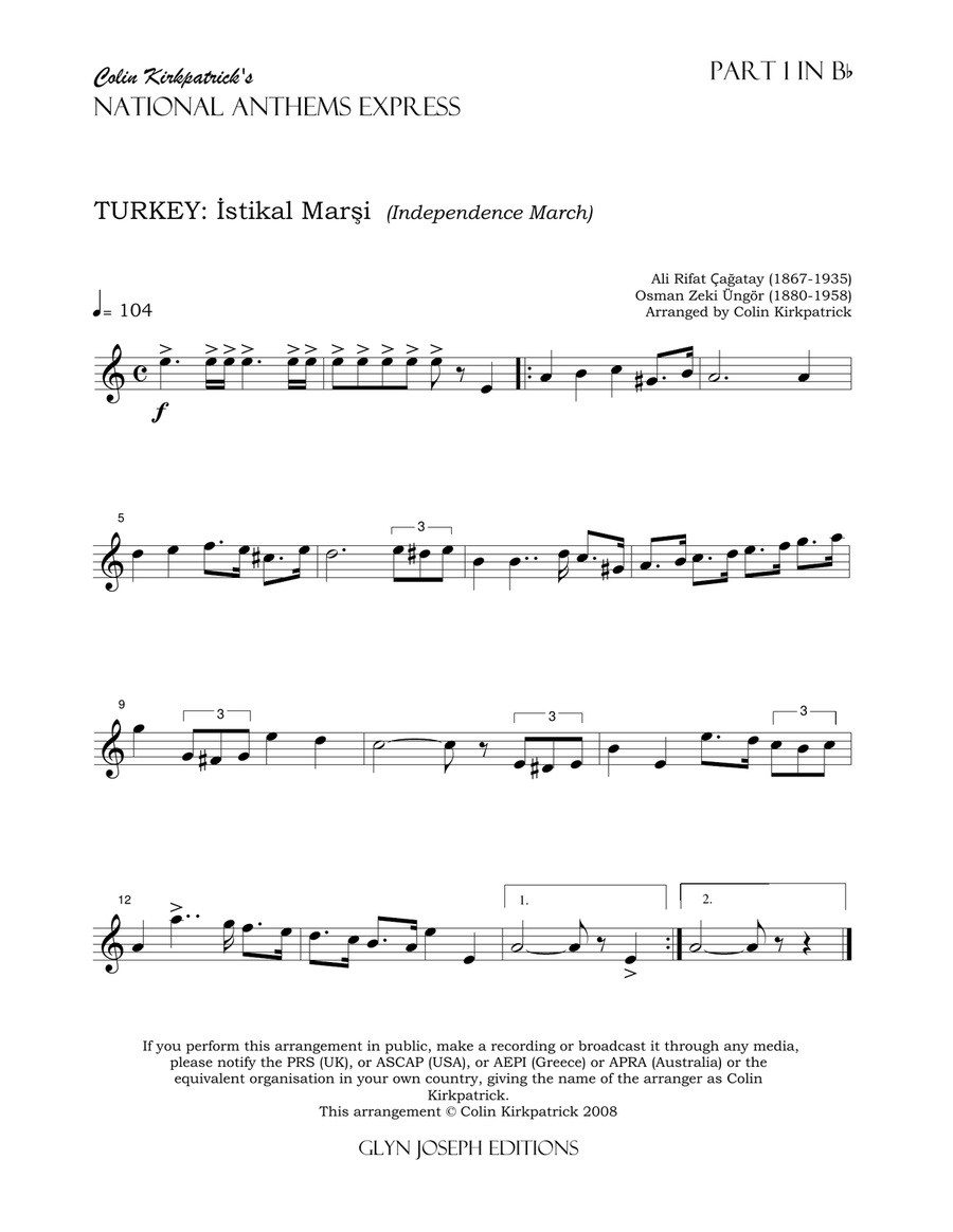 Turkey National Anthem: İstikal Marşi (Independence March) Concert Band scores gallery preview page 6