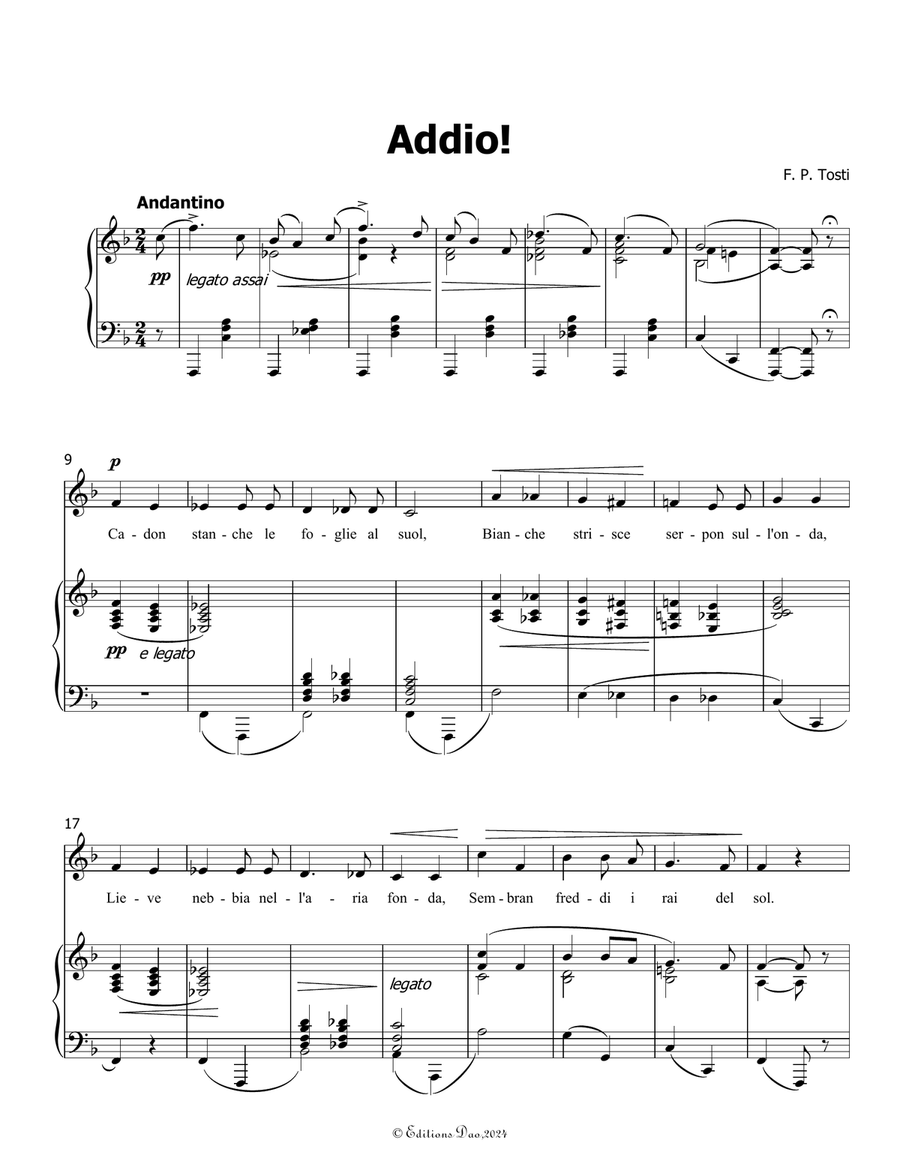 Addio! by Tosti, in F Major by Francesco Paolo Tosti Piano, Vocal - Digital Sheet Music page 3
