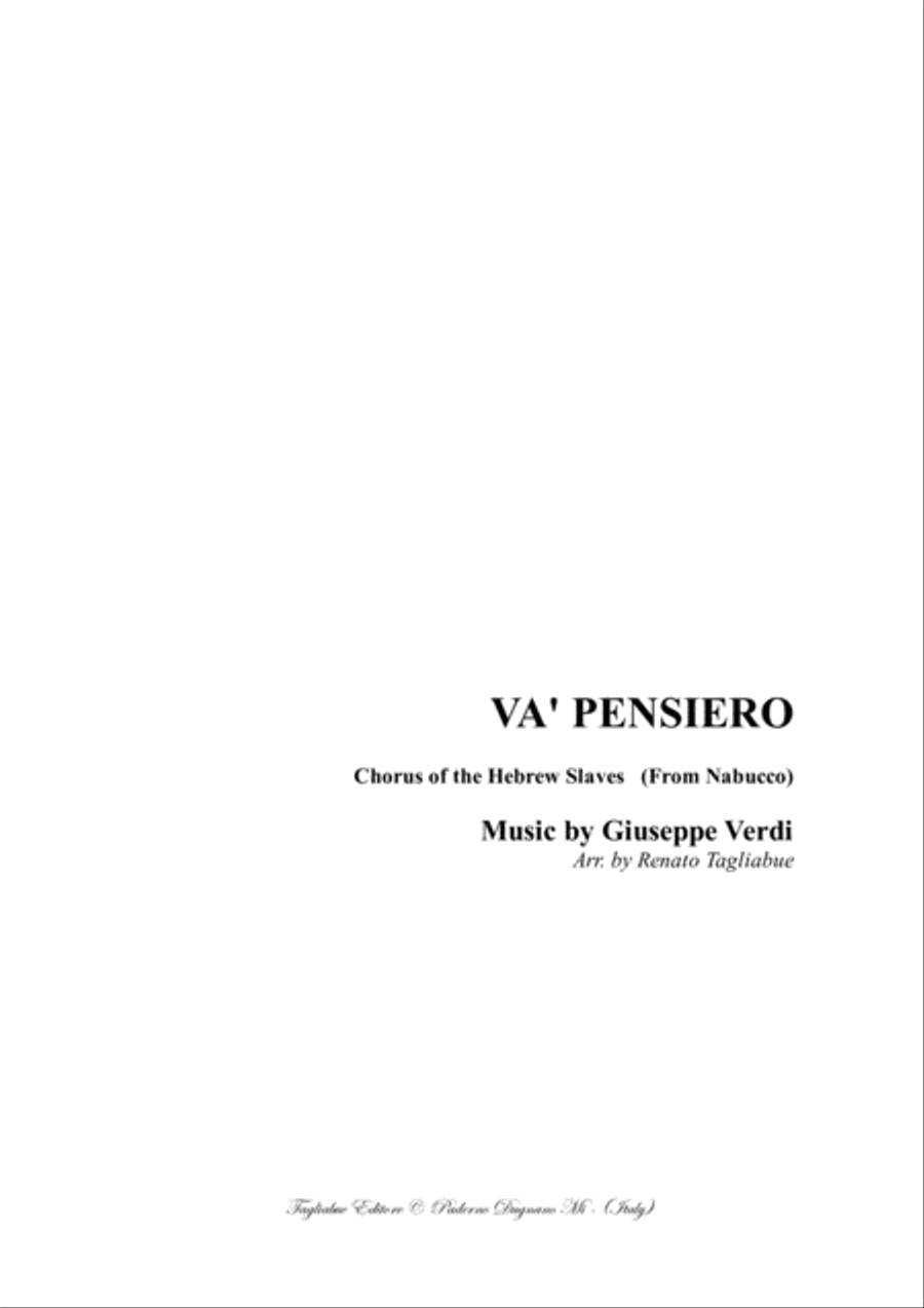 VA' PENSIERO - G.Verdi - From Nabucco - Arr. for Flute Quartet - With parts