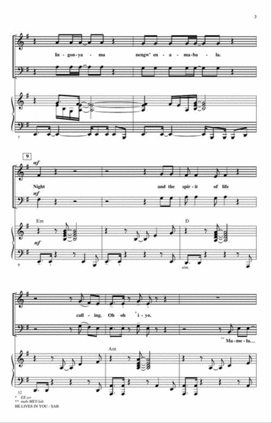 He Lives in You He Lives in You 3-Part scores gallery preview page 4