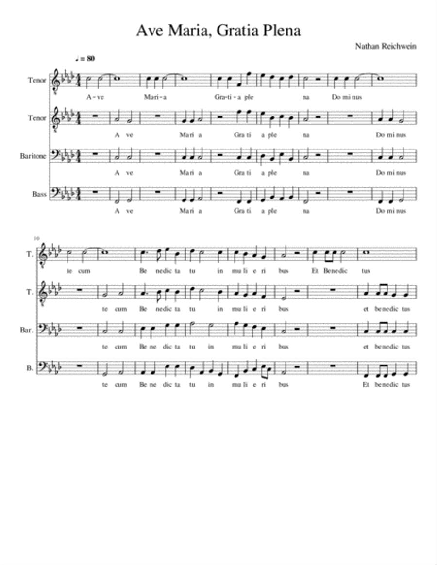 Ave Maria, Gratia Plena Ave Maria, Gratia Plena TTBB scores gallery preview page 1