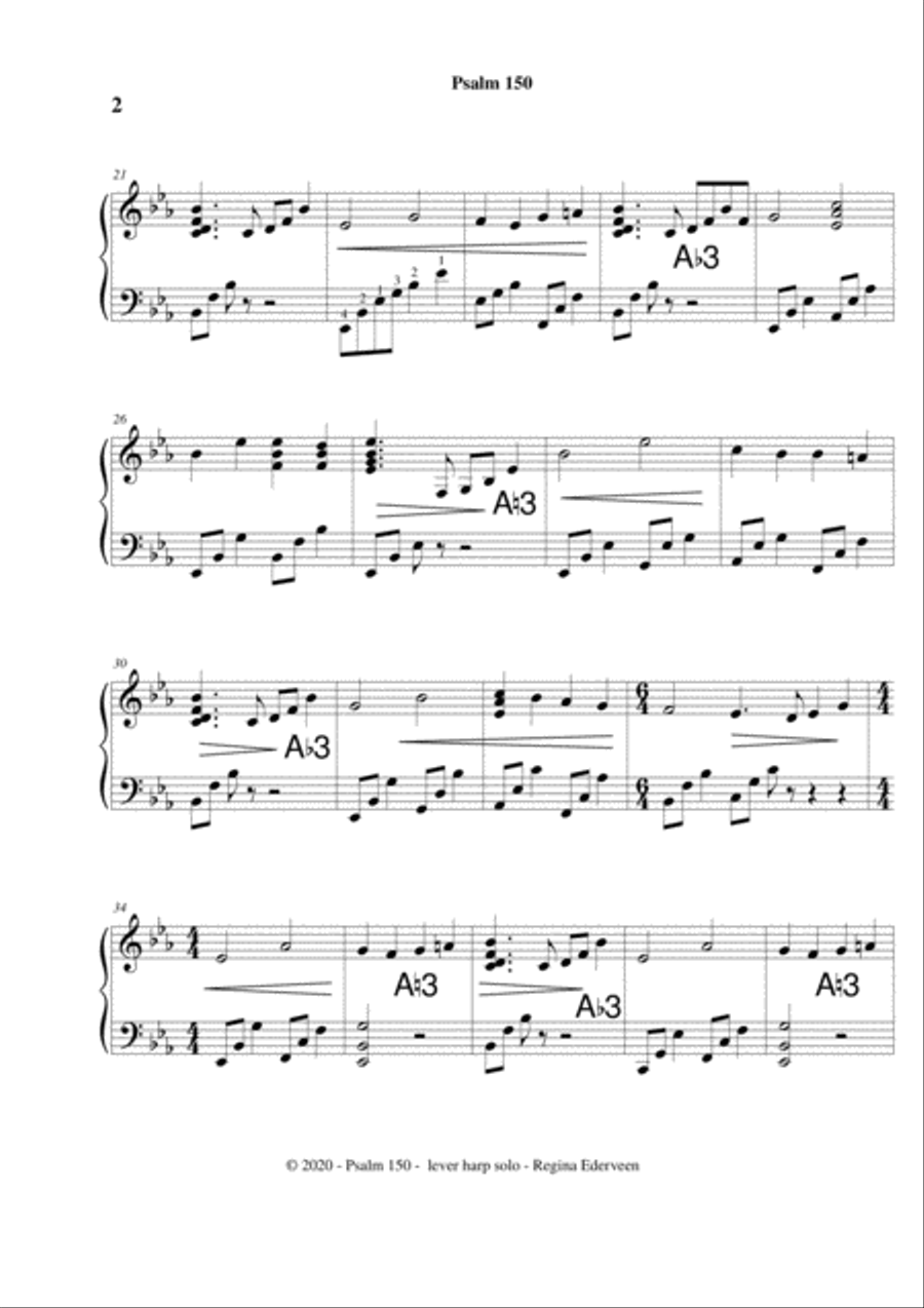 Psalm 150 - lever harp solo Celtic Harp scores gallery preview page 2