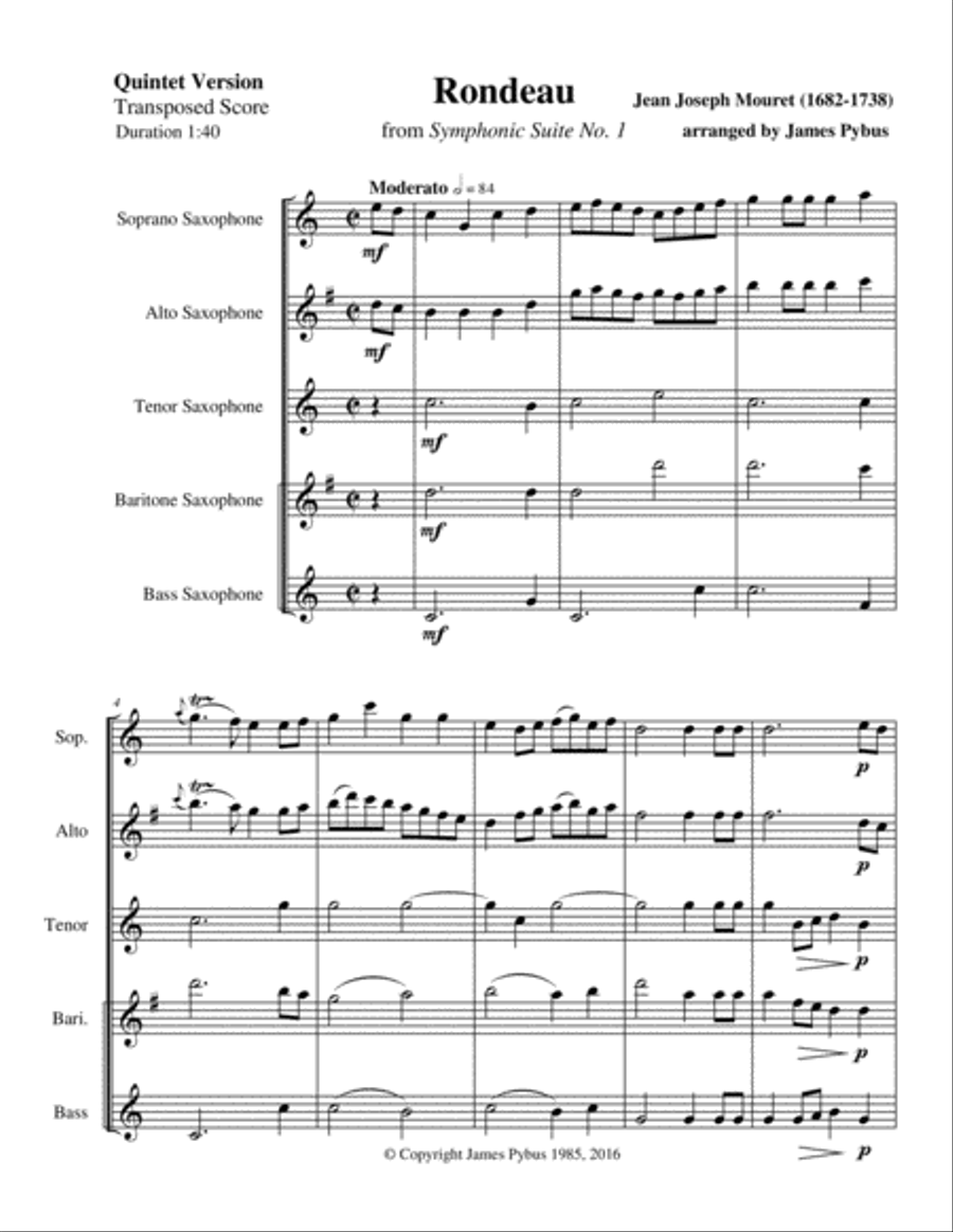 Rondeau from Symphonic Suite No. 1 (Masterpiece Theatre theme) (Saxophone Quintet version) Saxophone Quintet scores gallery preview page 3