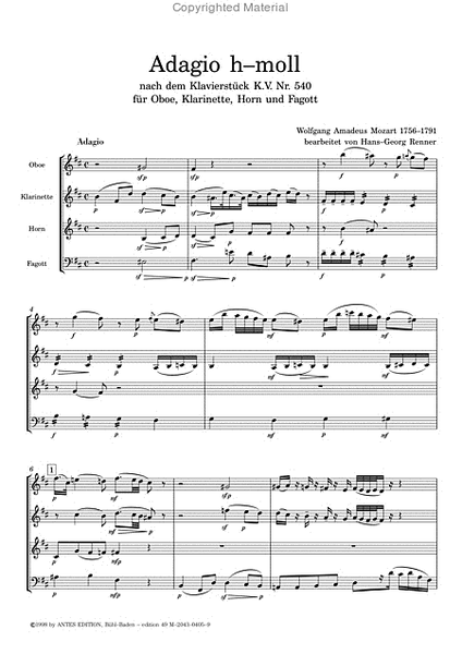 Adagio h-moll fur Oboe, Klarinette, Horn und Fagott