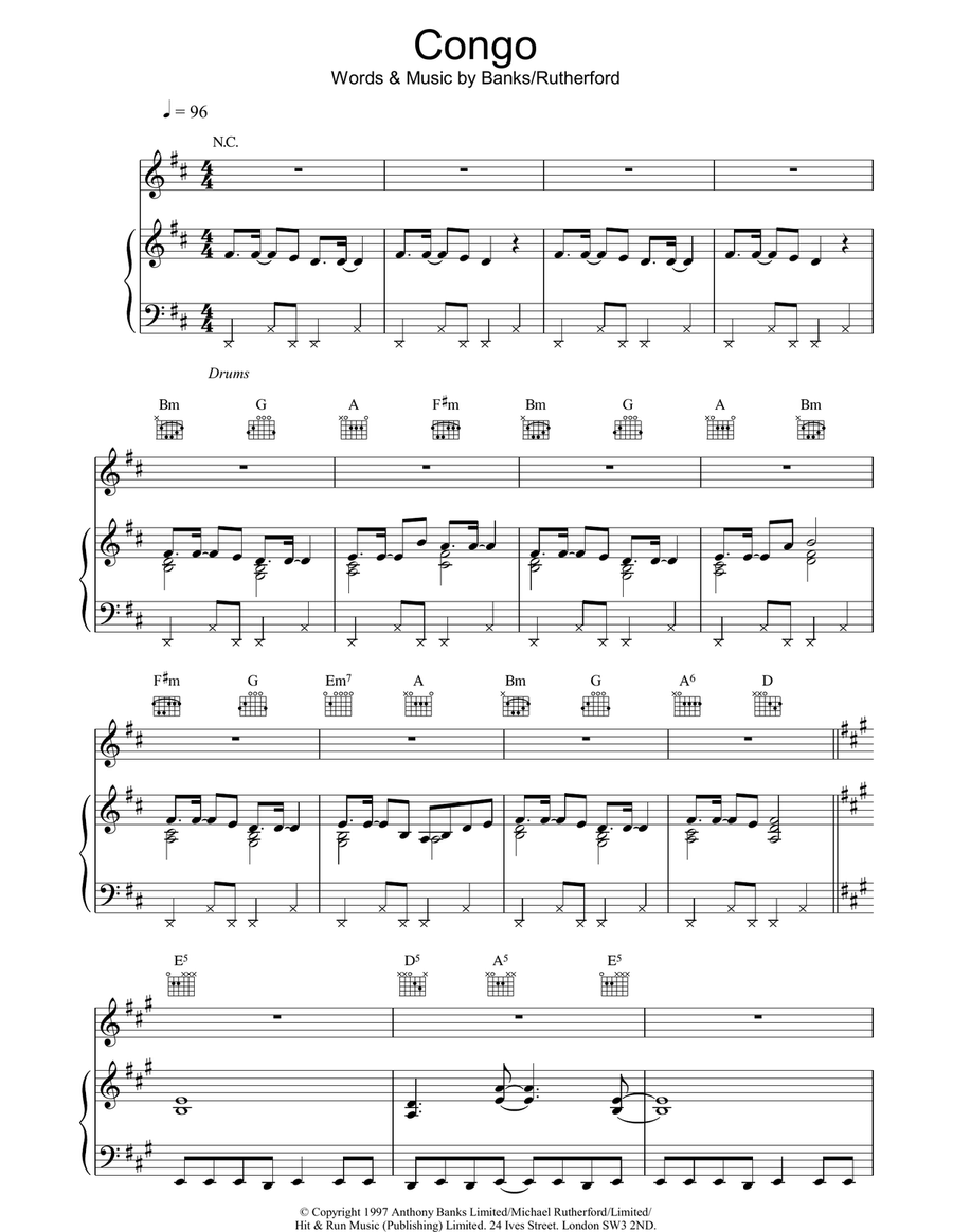 Congo Piano, Vocal, Guitar scores gallery preview page 1