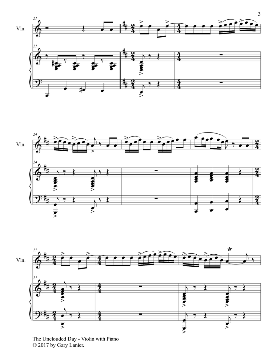 THE UNCLOUDED DAY (Violin & Piano with Score/Vln Part) Violin Solo scores gallery preview page 4
