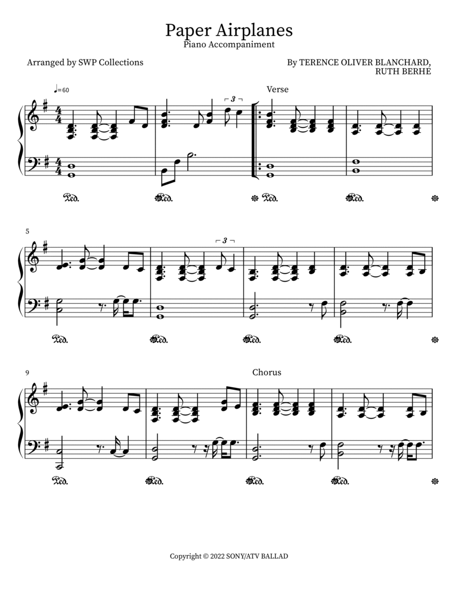 Paper Airplanes Easy Piano scores gallery preview page 1