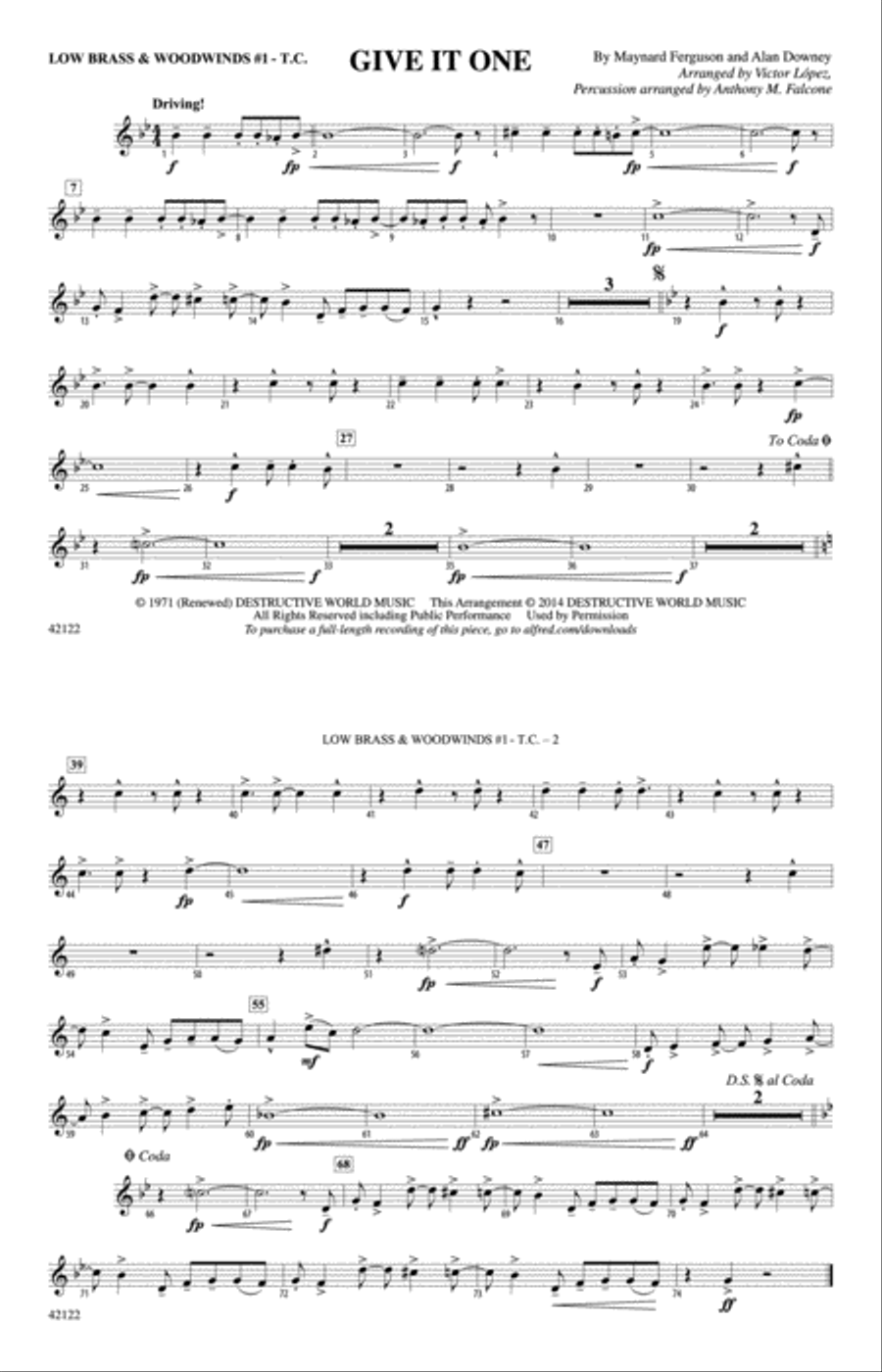Give It One: Low Brass & Woodwinds #1 - Treble Clef Marching Band scores gallery preview page 1