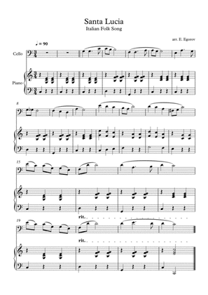 Santa Lucia, Italian Folk Song, For Cello & Piano