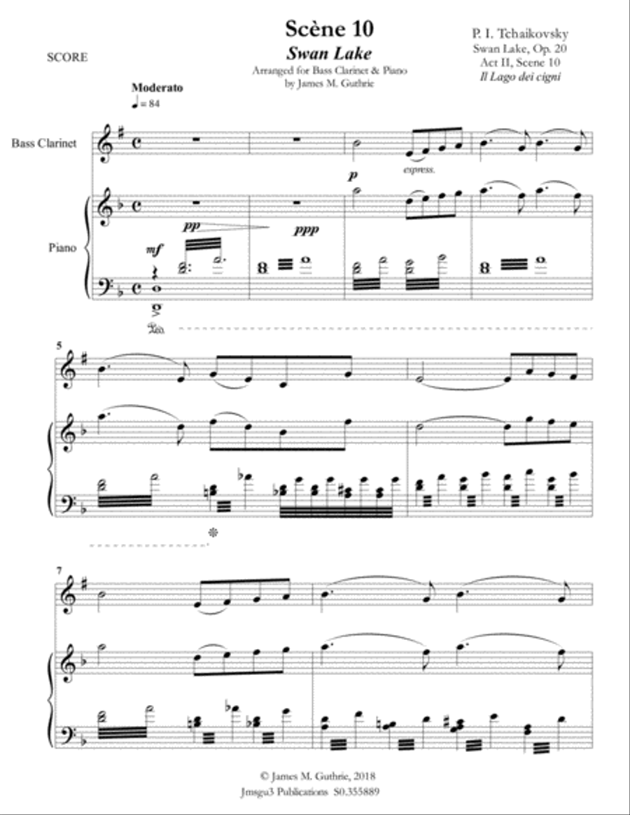Tchaikovsky: Scene 10 from Swan Lake for Bass Clarinet & Piano Bass Clarinet scores gallery preview page 2